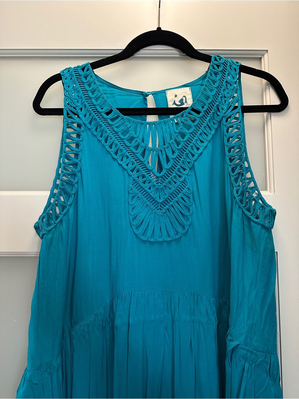 Anthropologie Boho Crochet Yoke Turquoise Sleeveless Dress